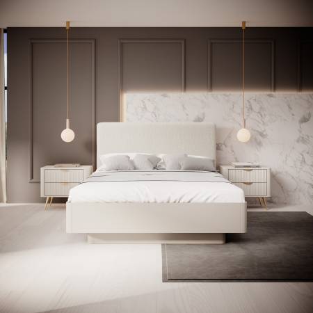 Szafka nocna z szufladami beż + złoty ryflowane fronty zaokrąglone boki  LANETT